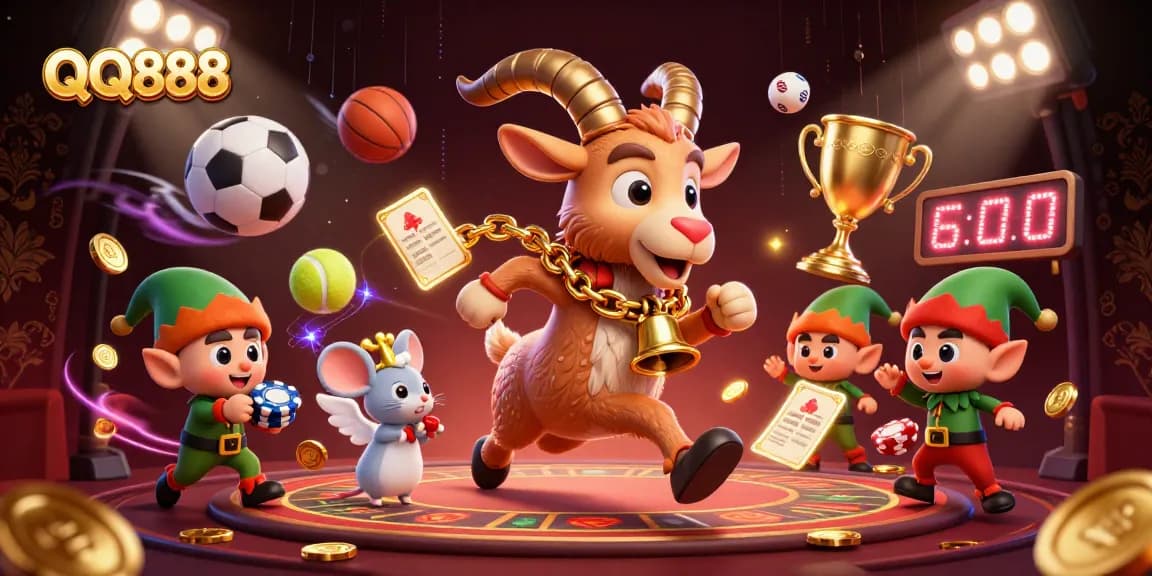 Engage with QQ888 in a vibrant holiday-horror casino featuring Krampus and festive elements.