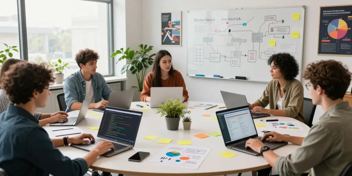 Developers collaborating in a vibrant office for the WPS Official Website, showcasing teamwork and innovation.