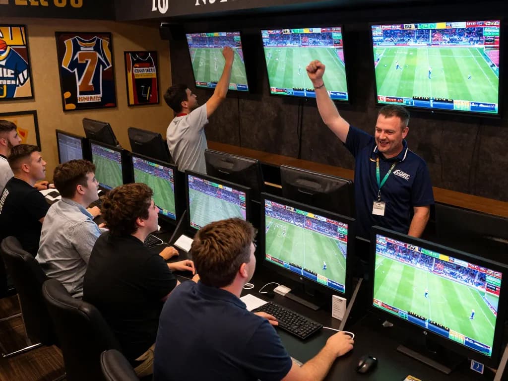 Participants placing bets at Net88 sports betting venue, showcasing live sports excitement.