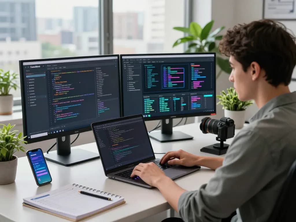 Developer utilizing Clawdbot AI on dual monitors in a modern workspace