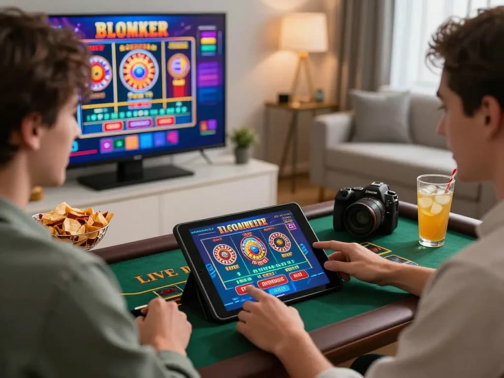 Player enjoying 99ok live casino games in a cozy home setup with vibrant gaming visuals.