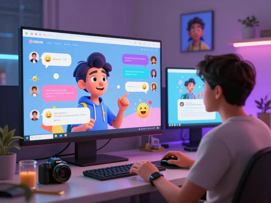 Engaging character ai nsfw chat interaction in a vibrant digital workspace.