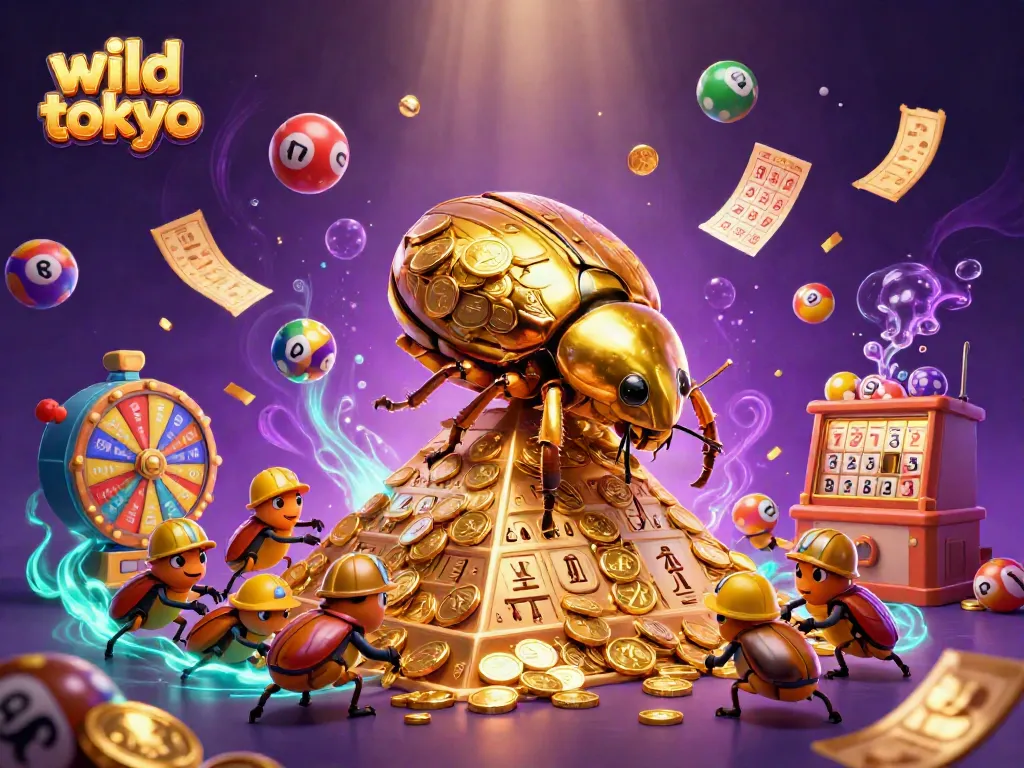 Engage with wild tokyo's vibrant casino games, featuring a colorful 3D illustration of dynamic symbols.