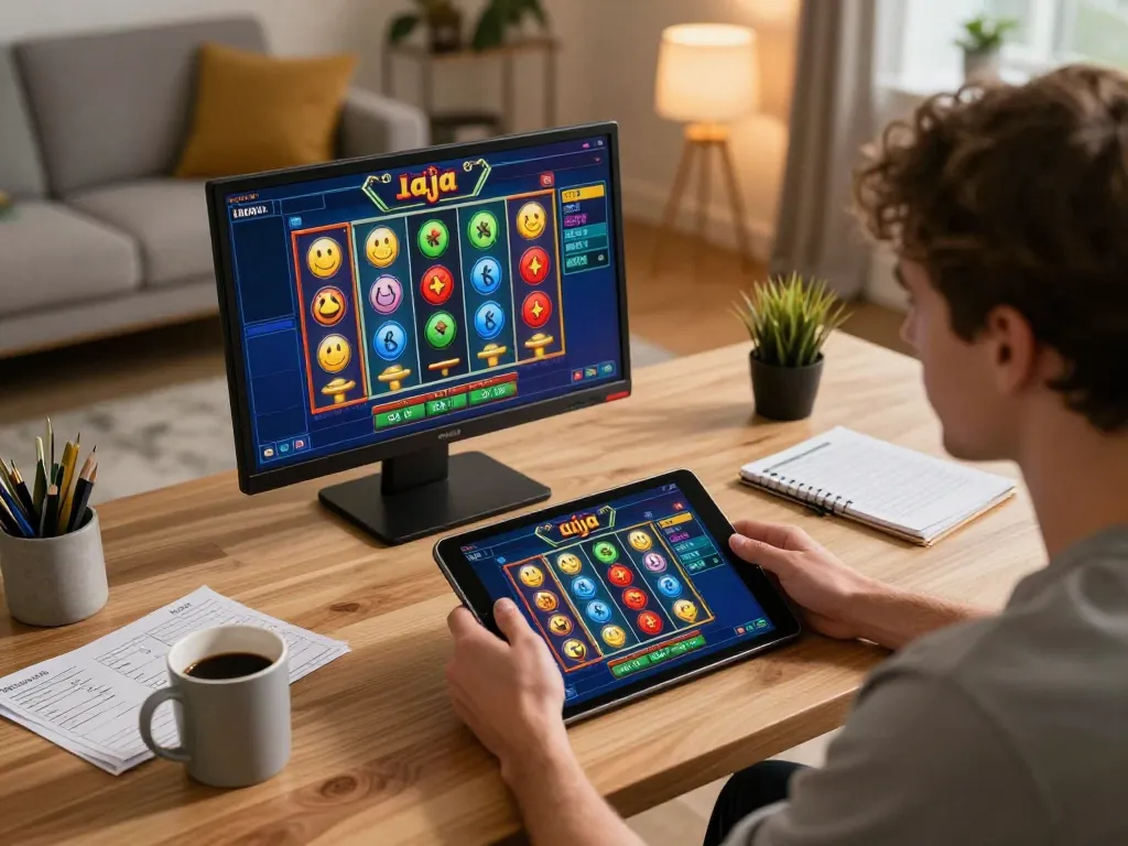 Player strategizing on raja slot game interface during online gaming session.
