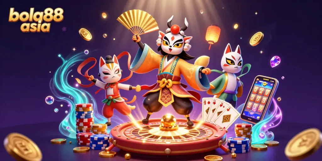 Experience the thrill of bola88 asia with vibrant 3D characters enjoying dynamic casino games.