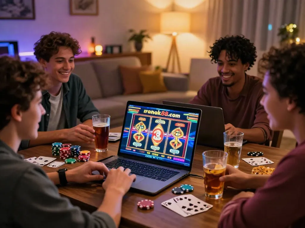 Engaging online gaming atmosphere with friends at https://rokok88.com, celebrating excitement and gaming fun.