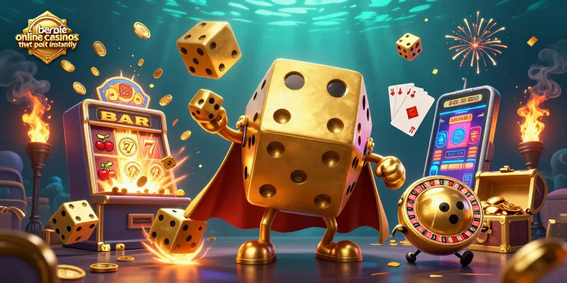 Engage with the best online casinos that payout instantly, showcasing lively casino elements in a vibrant 3D scene.
