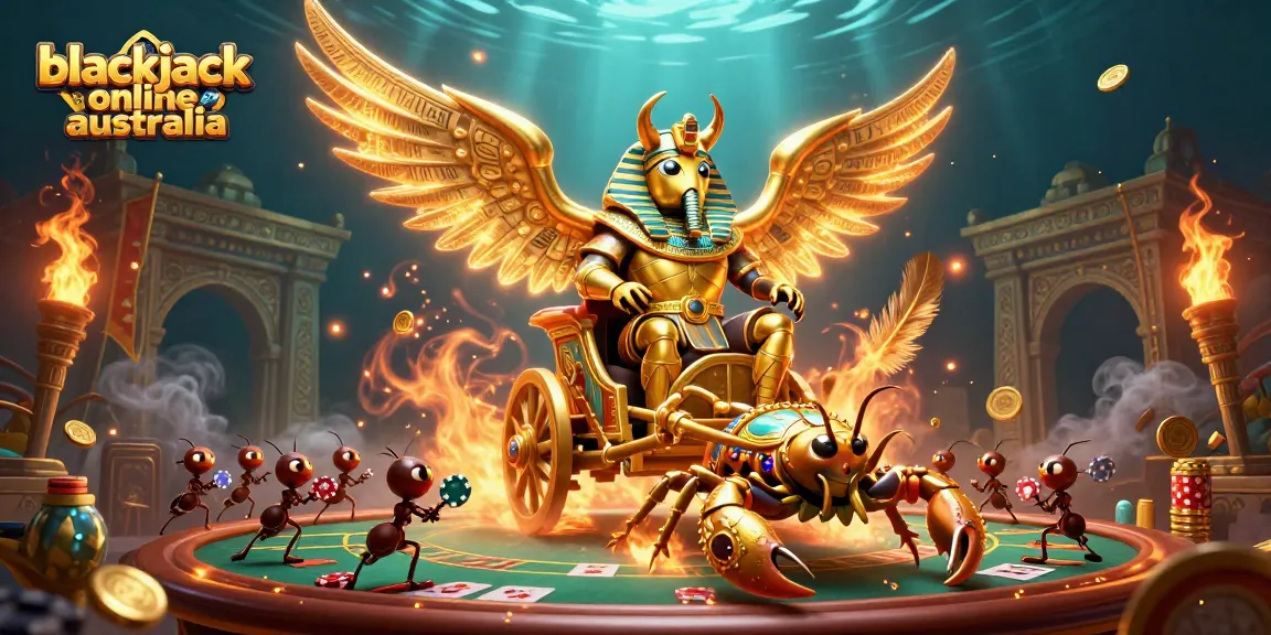 Experience thrilling blackjack online Australia with an epic scene featuring a golden beetle and vibrant game elements.