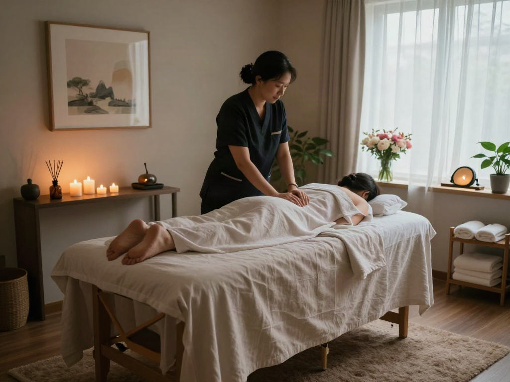 Experience calming 병점출장마사지 therapy in a serene massage studio setting.