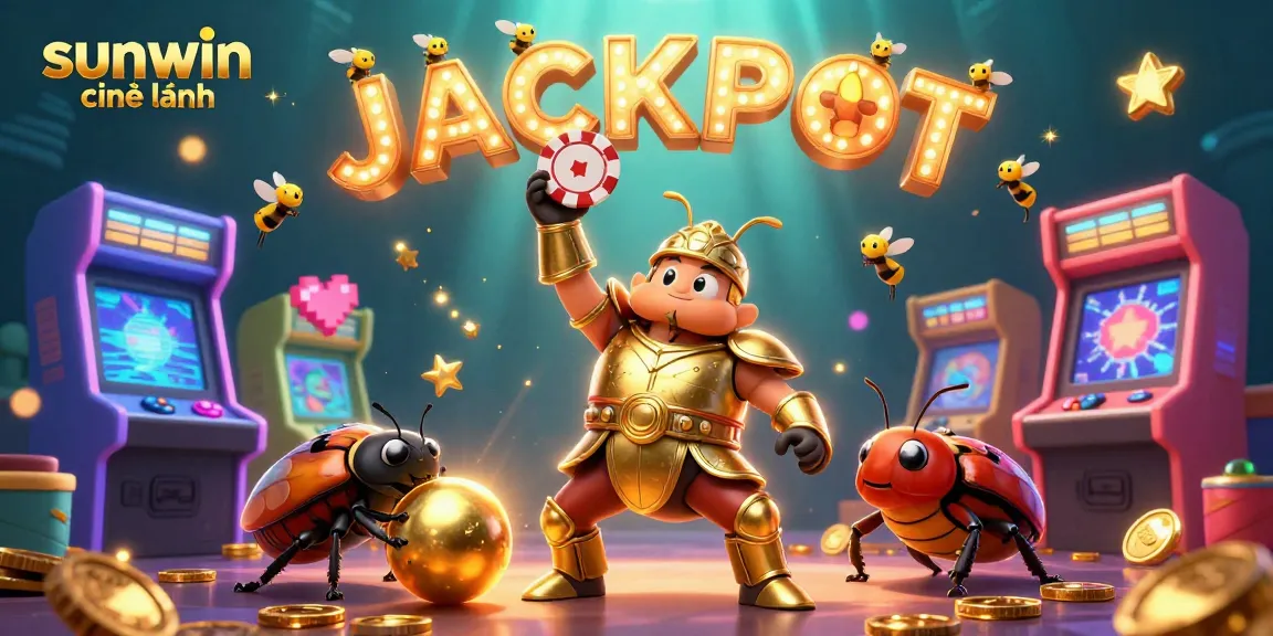 Experience the game-winning thrills with sunwin chính hãng in this vibrant 3D casino themed illustration featuring beetles and glowing elements.